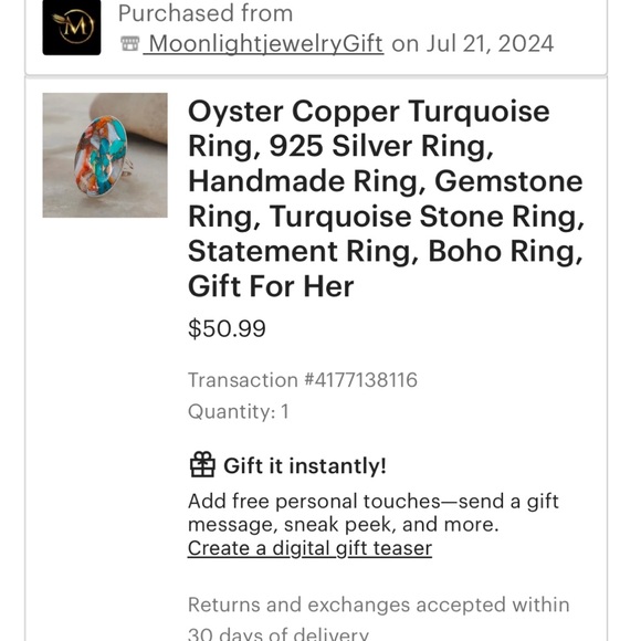 Handmade Turquoise Ring, Size 8 - Picture 2 of 5